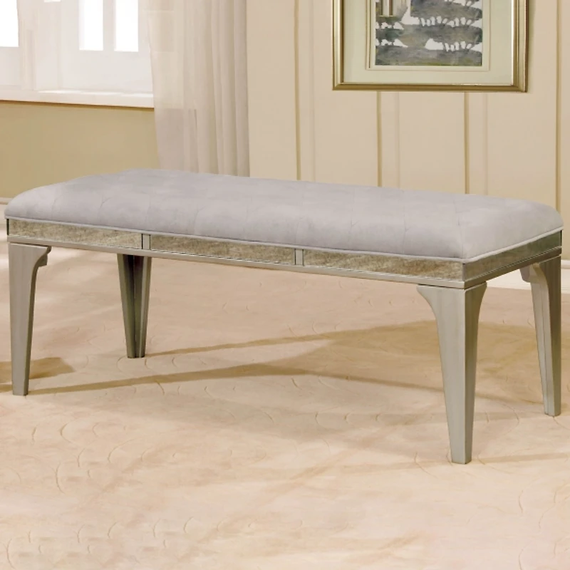Gray Tufted Upholstered Silver Dining Bench