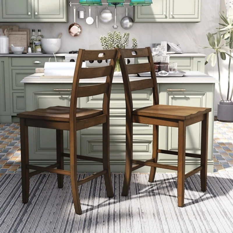 Rustic Oak Wood Quinby Counter Stools, Set of 2