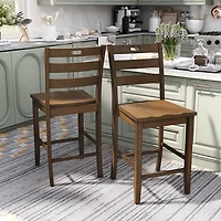 Rustic Oak Wood Quinby Counter Stools, Set of 2