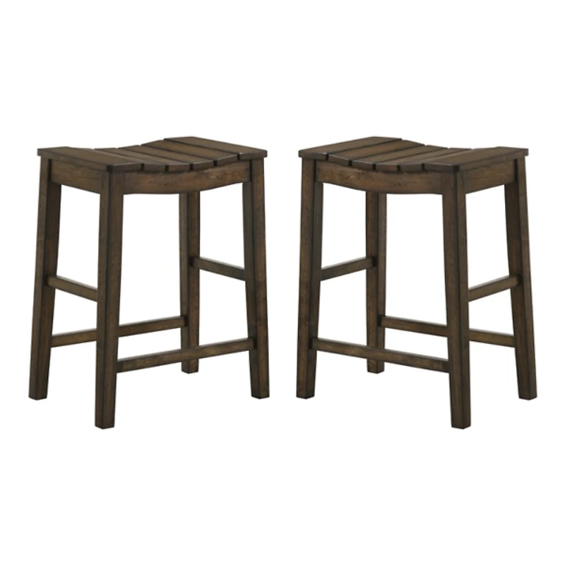 Dark Oak Wood Whitcombe Counter Stools, Set of 2