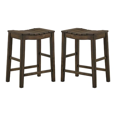Dark Oak Wood Whitcombe Counter Stools, Set of 2