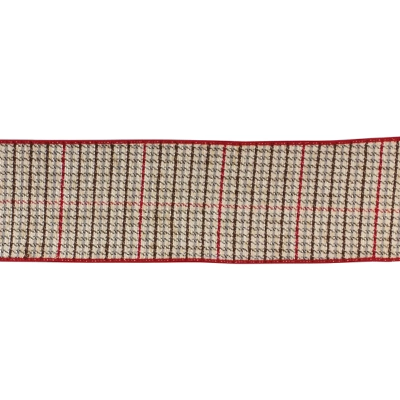 Natural Houndstooth 10 yard Christmas Ribbon