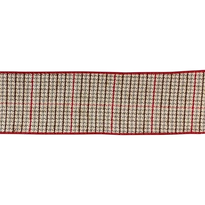 Natural Houndstooth 10 yard Christmas Ribbon