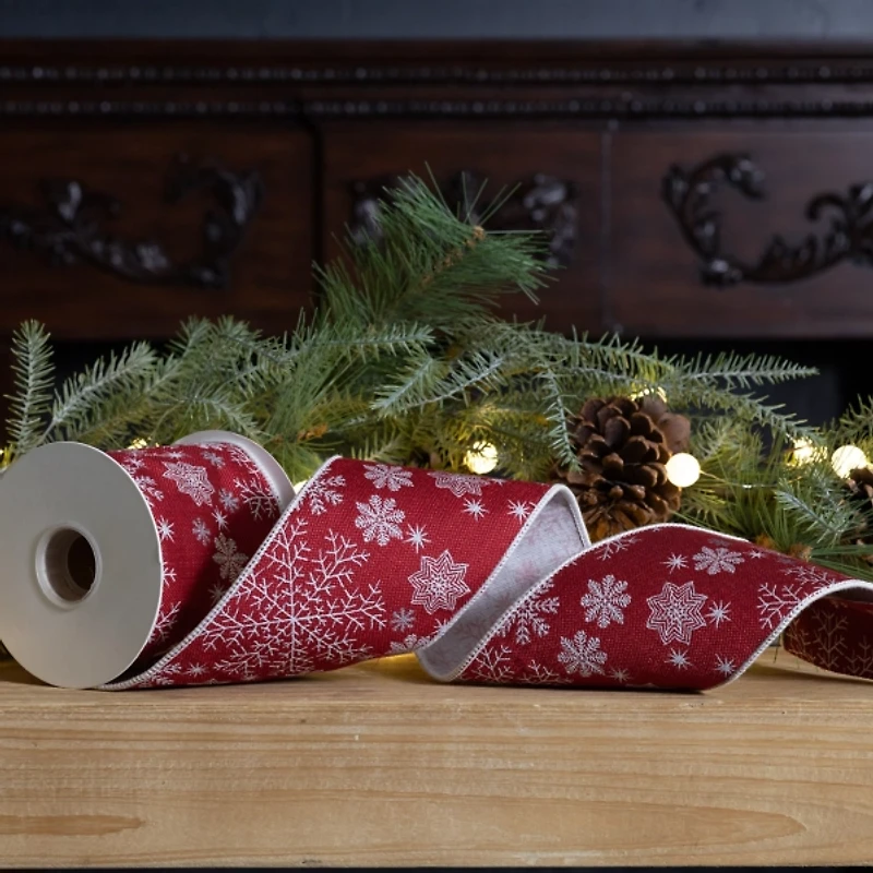 Snowflakes on Red 5 yard Christmas Ribbon