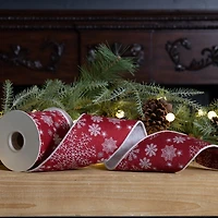 Snowflakes on Red 5 yard Christmas Ribbon