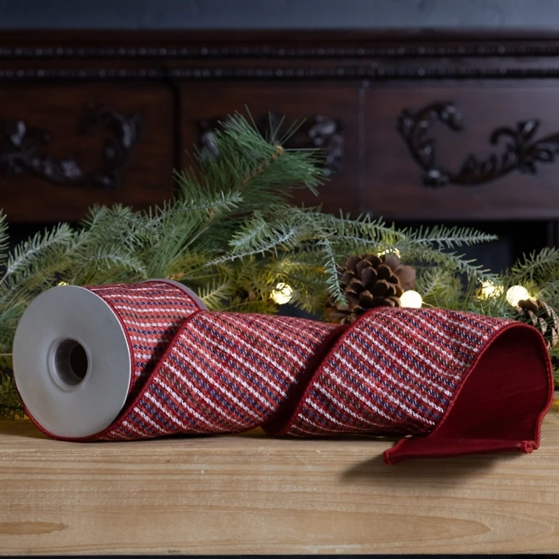 Red Houndstooth 10 yard Christmas Ribbon
