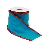 Bright Blue Wool 5 yd Christmas Ribbons, Set of 2