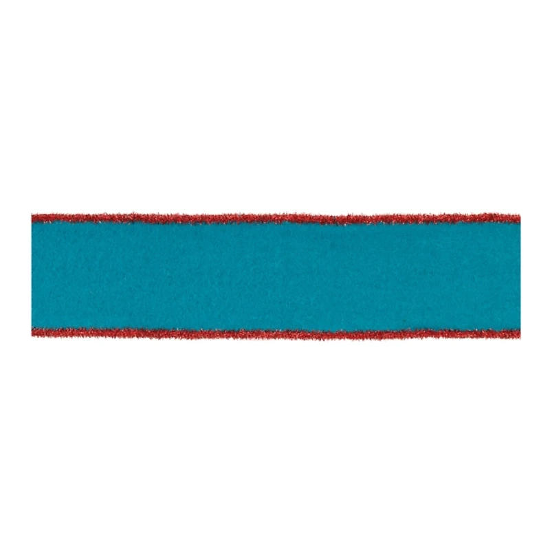 Bright Blue Wool 5 yd Christmas Ribbons, Set of 2