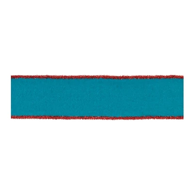 Bright Blue Wool 5 yd Christmas Ribbons, Set of 2