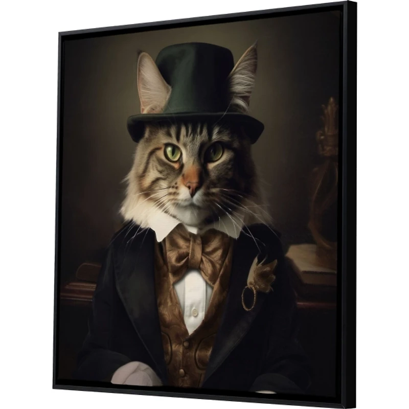 Charming Victorian Cat Framed Canvas Art Print