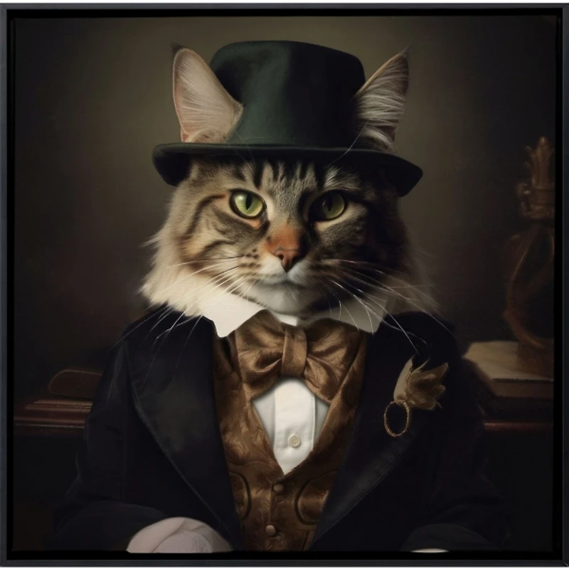 Charming Victorian Cat Framed Canvas Art Print