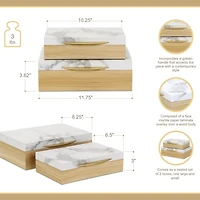 Wood and Faux Marble Rectangular Boxes, Set of 2