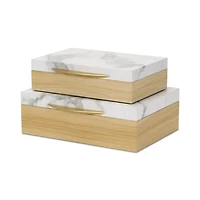 Wood and Faux Marble Rectangular Boxes, Set of 2