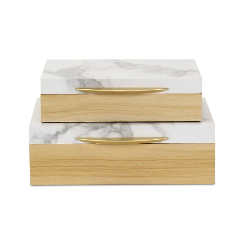 Wood and Faux Marble Rectangular Boxes, Set of 2