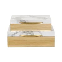 Wood and Faux Marble Rectangular Boxes, Set of 2