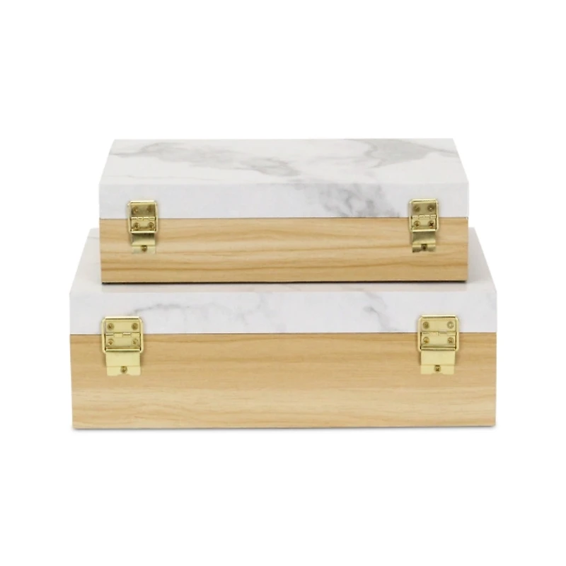 Wood and Faux Marble Rectangular Boxes, Set of 2