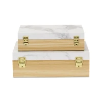 Wood and Faux Marble Rectangular Boxes, Set of 2