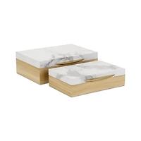 Wood and Faux Marble Rectangular Boxes, Set of 2