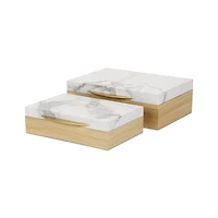 Wood and Faux Marble Rectangular Boxes, Set of 2