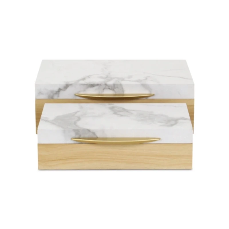 Wood and Faux Marble Rectangular Boxes, Set of 2