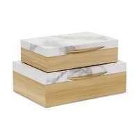Wood and Faux Marble Rectangular Boxes, Set of 2