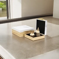 Wood and Faux Marble Square Boxes, Set of 2