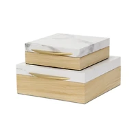 Wood and Faux Marble Square Boxes, Set of 2