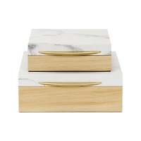 Wood and Faux Marble Square Boxes, Set of 2