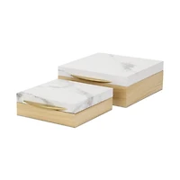 Wood and Faux Marble Square Boxes, Set of 2