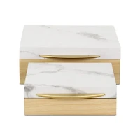 Wood and Faux Marble Square Boxes, Set of 2