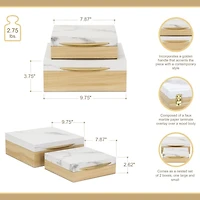 Wood and Faux Marble Square Boxes, Set of 2
