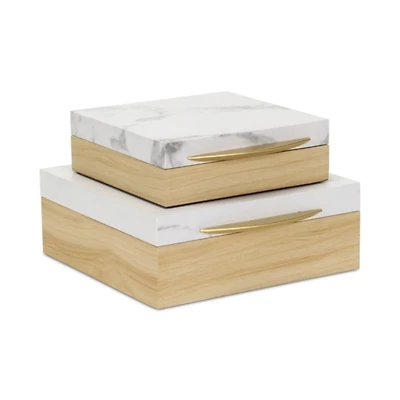 Wood and Faux Marble Square Boxes, Set of 2