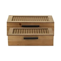 Rattan and Wood Rectangular Boxes, Set of 2