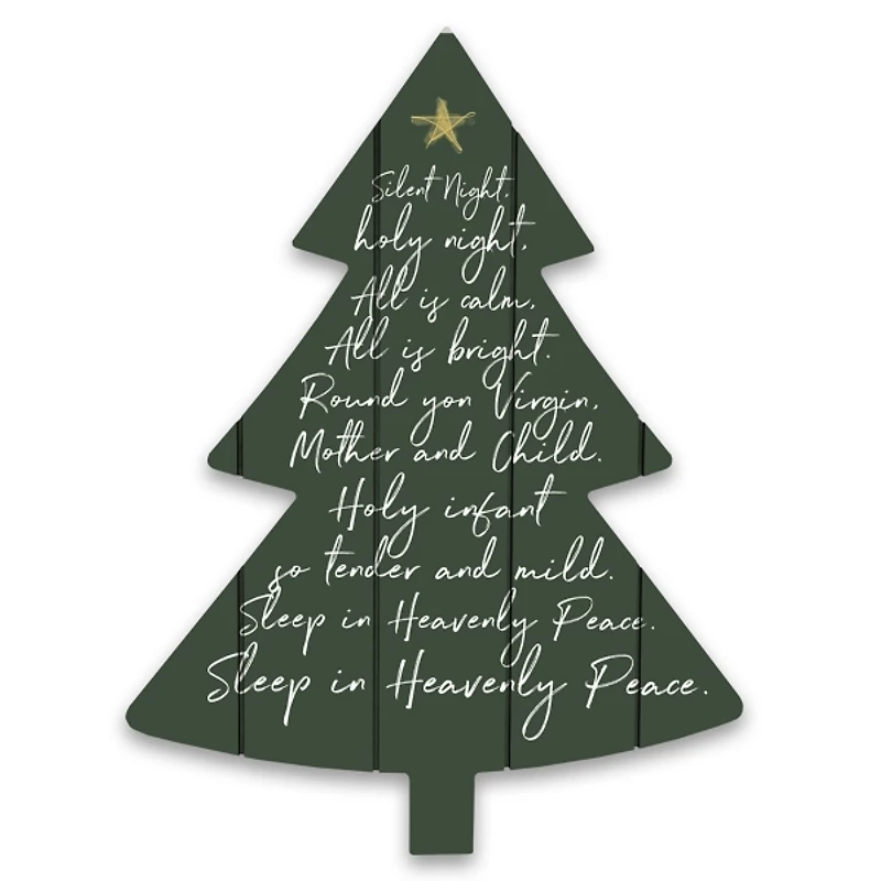 Green Silent Night Christmas Tree Wall Plaque