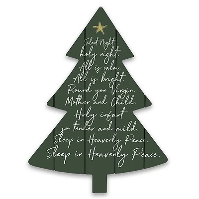 Green Silent Night Christmas Tree Wall Plaque