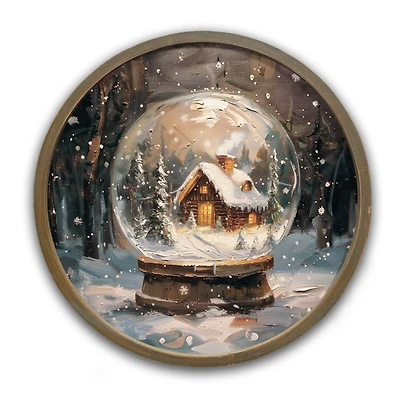 Round Forest Cabin Snow Globe Framed Art Print