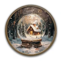 Round Forest Cabin Snow Globe Framed Art Print