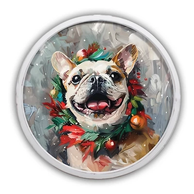 Round Holiday Frenchie Framed Art Print