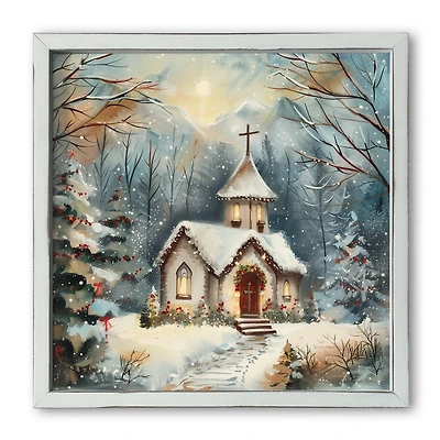 Snowy Holiday Church Framed Art Print