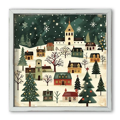 Retro Holiday Village Framed Art Print