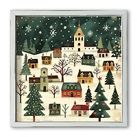 Retro Holiday Village Framed Art Print