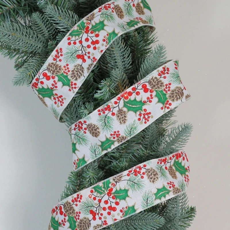 Glitter Holly Berries 16 yard Christmas Ribbon