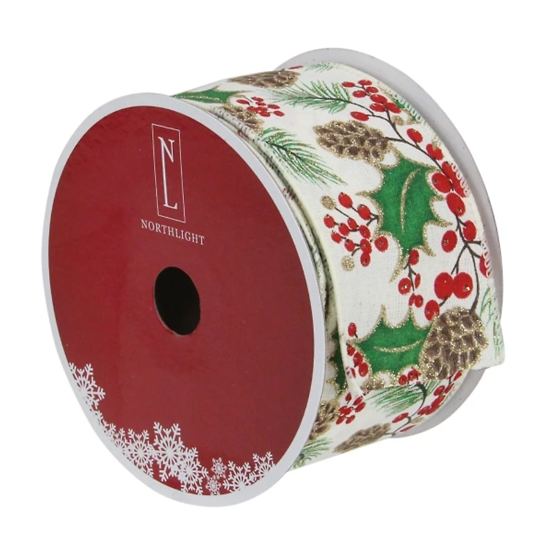 Glitter Holly Berries 16 yard Christmas Ribbon