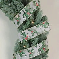 Glitter Holly Leaves 16 yard Christmas Ribbon