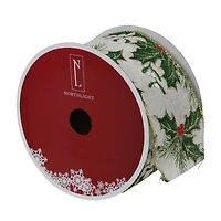 Glitter Holly Leaves 16 yard Christmas Ribbon