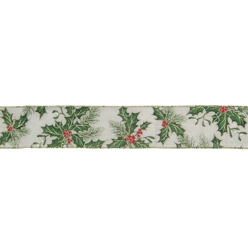 Glitter Holly Leaves 16 yard Christmas Ribbon