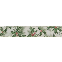 Glitter Holly Leaves 16 yard Christmas Ribbon