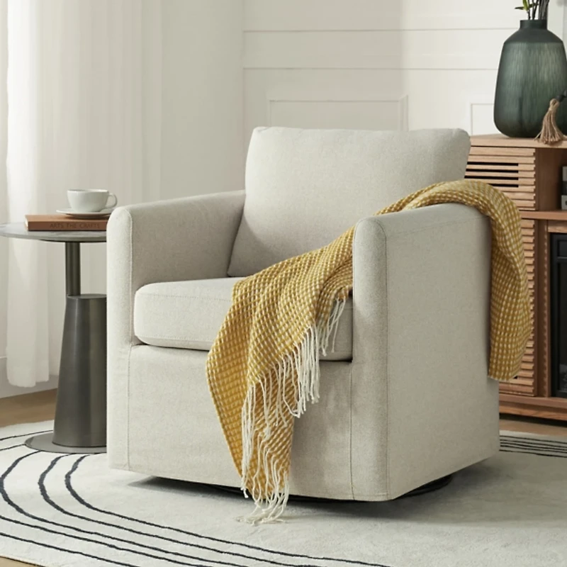 Ivory Upholstered Vasser Slipcover Swivel Chair