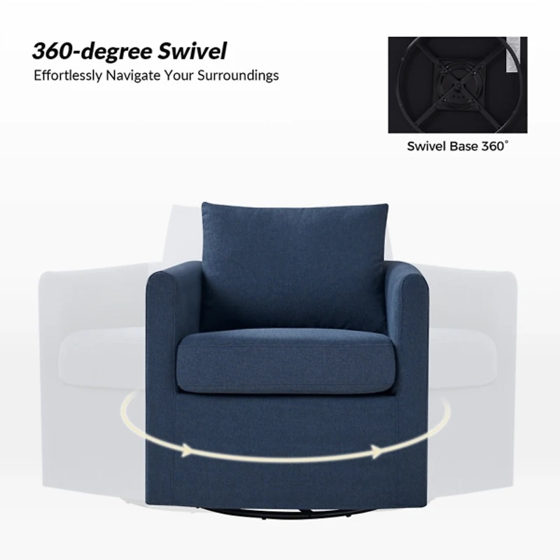 Navy Upholstered Vasser Slipcover Swivel Chair