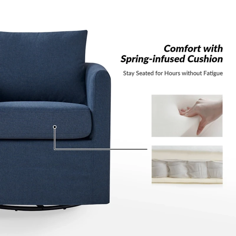 Navy Upholstered Vasser Slipcover Swivel Chair